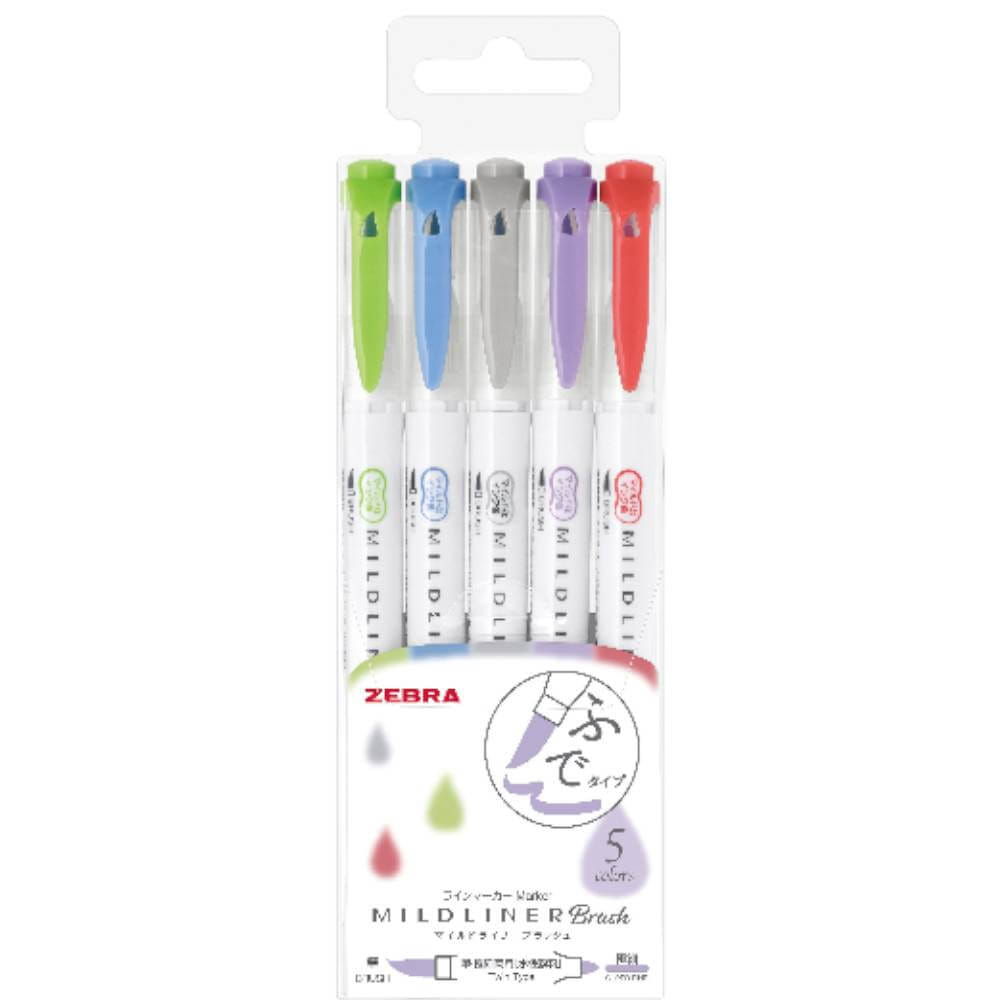 ปากกาไฮไลท์ ZEBRA MILDLINER BRUSH WFT8-5C-NC แพ็ค 5 สี_1